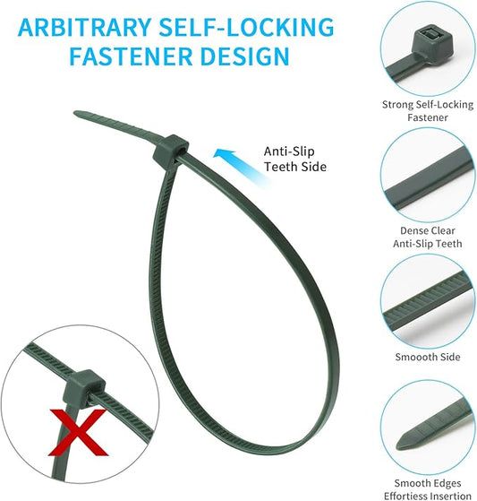 6 Inch Garden Green Zip Tie 1000 PCS, 18 Lbs - Small to Medium Zip Tie, Nylon PA66 UV Resistant Cable Tie for Indoor and Outdoor Use - Ideal for bundling and securing objects