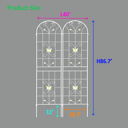 2 Pack Metal Garden Trellis 86.7" Black Fence Rustproof Garden Trellis for Climbing Plants Support Roses Flower Outdoor Lawn, Cream White