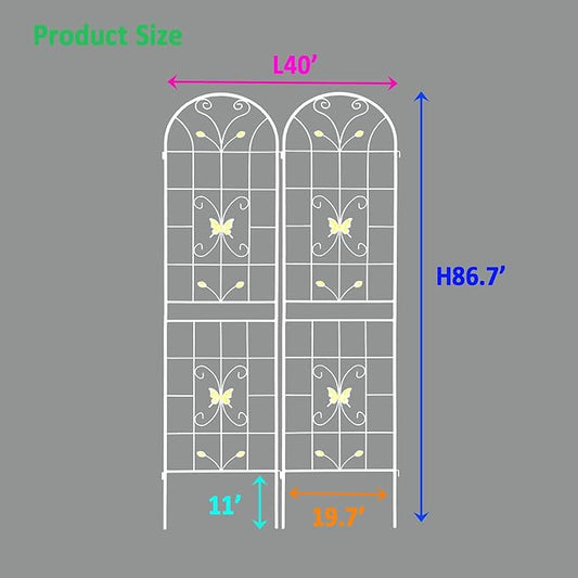 2 Pack Metal Garden Trellis 86.7" Black Fence Rustproof Garden Trellis for Climbing Plants Support Roses Flower Outdoor Lawn, Cream White