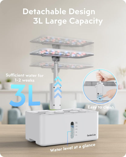 Hydroponics Growing System Garden: 8 Pods Indoor Herb Garden with Grow Light Plants Germination Kit Quiet Automatic Hydroponic Height Adjustable - Gardening Gifts for Women Kitchen White