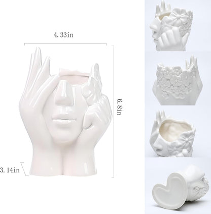 BrownLove Ceramic Face Vase White Flower for Decor Female Form Art Vase Modern Decorative Centerpiece for Table Shelf Living Room Office Bedroom