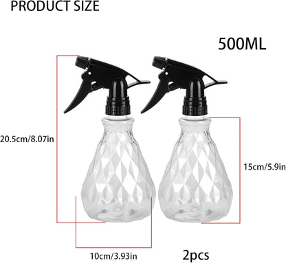 2 Pcs Spray Bottles, 500 ml/17 oz Empty Water Spray Bottles, Plastic Reusable Adjustable Mist Sprayer Squirt Bottles Containers Refillable for Cleaning Solutions, Gardening, Plants (Clear)