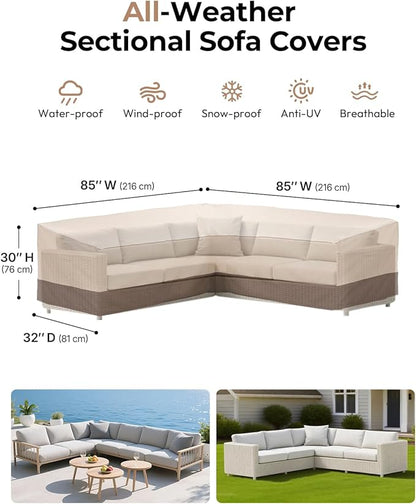 loriano V-Shaped Patio Furniture Covers, 600D Heavy Duty Waterproof, Fits 5-Seater Outdoor Sectional Sofa 85" W*32" D*30" H, All-Weather UV Wind Rain Protection