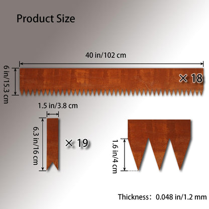Corten Steel Landscape Edging, 40" L x 6" H, 18 GA Thickness, 18 Pack + 19 Stakes, Enhance Garden, Yard, Park, Lawn, Plants & Vegetables w/Long-Lasting Rust-Finish Cor-Ten Edging
