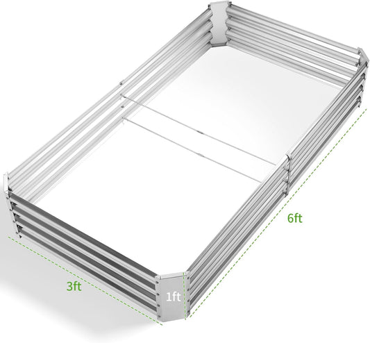 Land Guard 6×3×1ft Galvanized Metal Raised Garden Bed, Metal Planter Kit Box Outdoor for Deep-Rooted Vegetables, Flowers, Green and Herbs……