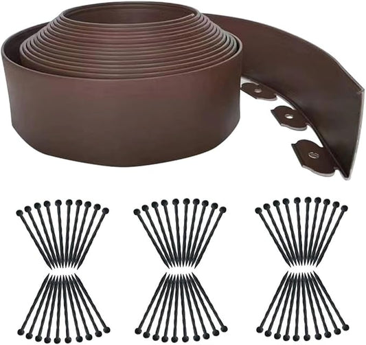 Flexible Garden Edging Borders 66FT,Landscape Edging Brown [Extra Tall 4IN High] with 60pcs Stakes,Garden Border Lawn Edging Mini Plastic Fence-Brown