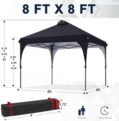 COOSHADE Pop Up Canopy Tent, 8x8 Easy Setup Instant Canopy Sun Shelter Beach Tent, Portable Sports, Black