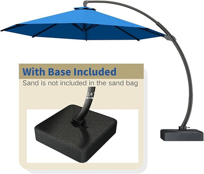 Outdoor Patio Umbrella with Sand Bag Included, 11 FT Deluxe Curvy Cantilever Umbrella Offset Hanging Umbrella with 360° Rotation for Market, Pool, Garden, Backyard, Deck
