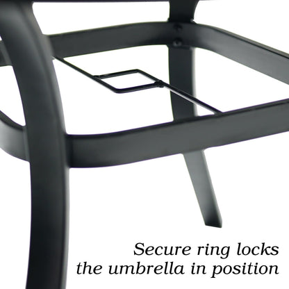 Outdoor Patio Round Dining Table, 58"x 58" Metal Slatted Round Tabletop with Adjustable Umbrella Hole for Deck Lawn Garden Backyard Balcony Deck, Black