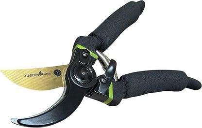 Garden Guru Soft Grip Garden Pruning Shears Scissors Clippers - Hardened Titanium Blades - Comfort Grips – Heavy Duty Bypass Hand Pruners Branch Cutters - for Gardening Trimming Bushes Flowers Plants
