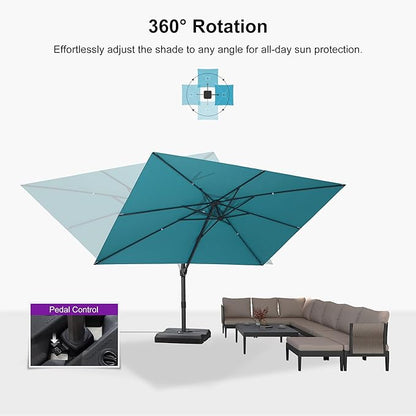 PURPLE LEAF 9' X 11.5' Patio Cantilever Umbrella Outdoor Rectangle Adjustable Offset Umbrellas with 360-degree Rotation and 8 Heavy Duty Metal Ribs for Garden Deck Pool Turquoise Blue
