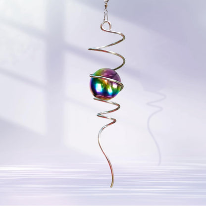 Gazing Ball Spiral Tail with Multi Color Stainless Steel Orb, Wind Spinners Stabilizer, Spiral Tail Wind Spinner, Outdoor Hanging Decoration for Garden Yard Patio Christmas Decor 13inch