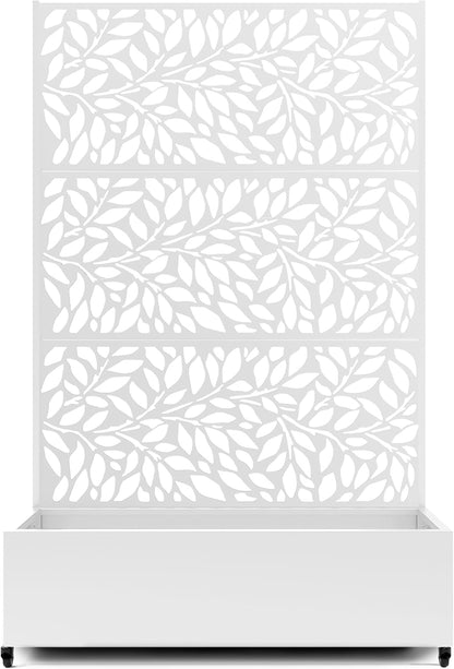 Raised Garden Bed with Trellis and Wheels,73"x47"x16" Metal Raised Garden Bed,White Flowing Leaf-2 Metal Planter with Climbing Trellis for Vines & Vegetables