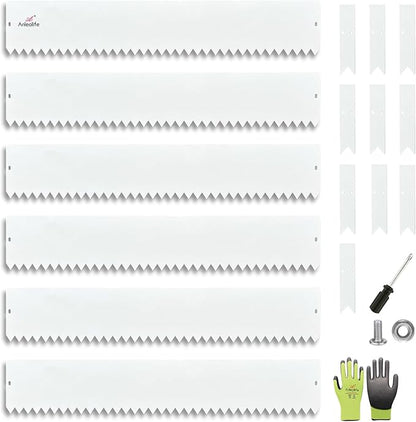 A ANLEOLIFE 6 Pack 40" LX 8" H Galvanized Steel Garden Landscape Edging, Bendable Hammer-in Metal Lawn Border with Gloves and 10 Stakes (20FT Total) (8 inch Tall, Antique White)