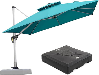 PURPLE LEAF 10 FT Cantilever Patio Umbrellas with Base Included, Large Square Offset Umbrella with 360° Rotation, Outdoor Aluminum Pool Umbrella for Pool Lawn Garden, Turquoise Blue