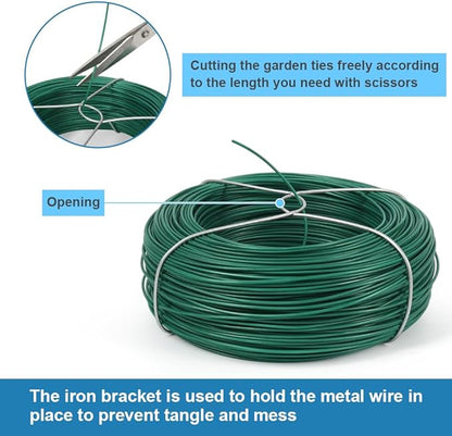 328 Feet Plant Twist Tie Plastic Coated Soft Garden Metal Wire 1mm Thin for Gardening, Home, Office (Green)