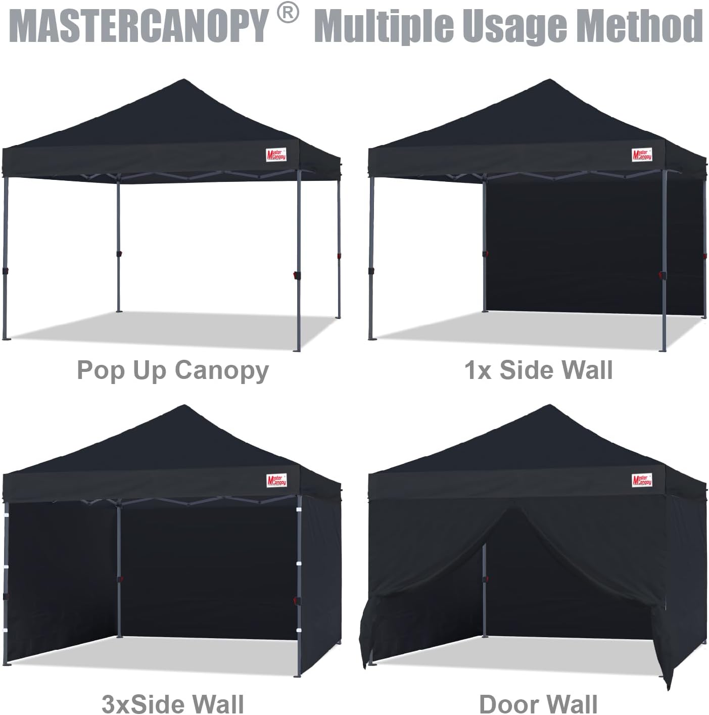 MASTERCANOPY Heavy Duty Pop-up Canopy Tent with Sidewalls (8x8,Black)