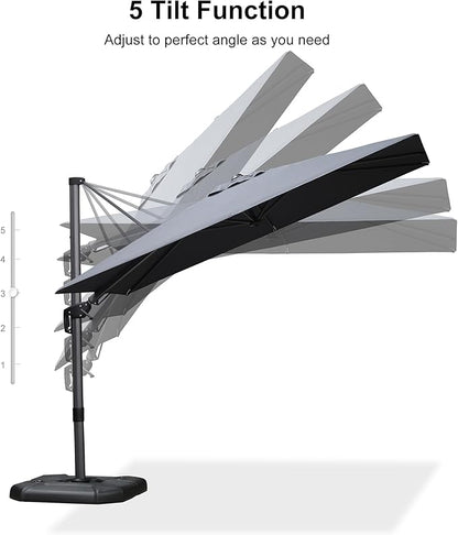 PURPLE LEAF 6.5' X 10' Left-right Tilt Patio Umbrella Outdoor Cantilever Swivel Rectangle Umbrella Aluminum Offset Umbrella with 360-degree Rotation for Garden Deck Pool Patio Grey