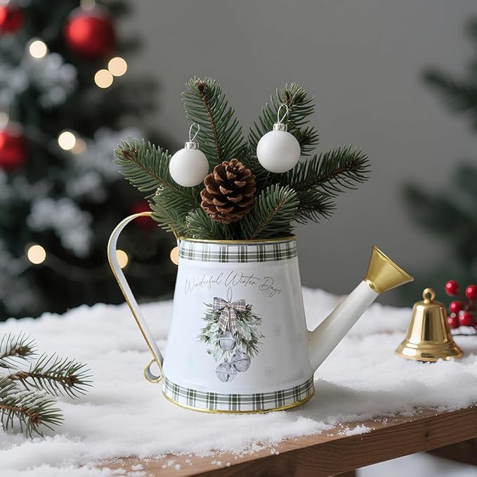 Small Christmas Decorative Watering Can for Indoor Plants Metal Watering Can Outdoor for Bonsai Balcony Courtyard Garden Flower Christmas Decorative