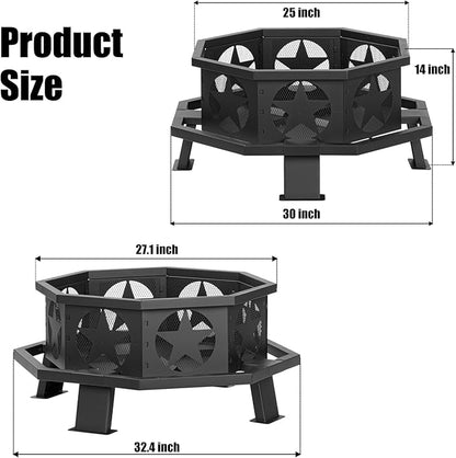 32 inch Fire Pit for Outside, Heavy Duty Wood Burning Fire Pits with Fire Poker, Outdoor Octagonal Firepit for Camping, Yard, Patio