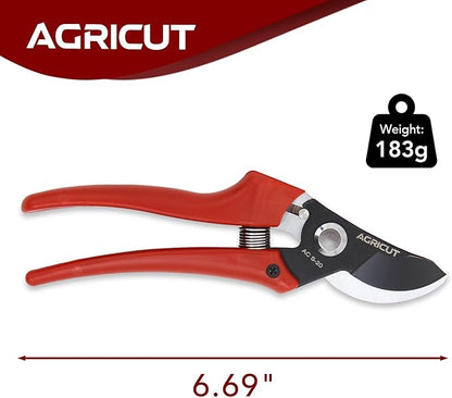 AGRICUT Bypass Pruning Shears Gardening - 4/5 Inch Cut Capacity Garden Scissors with High Carbon Steel Blade Nylon Handle Hand Clippers Red