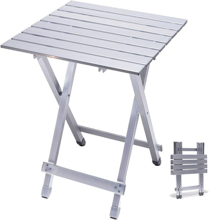 SUNNYFEEL Folding Camping Table - Lightweight Aluminum Portable Picnic Table, 18.5x18.5x24.5 Inch for Cooking, Beach, Hiking, Travel, Fishing, BBQ, Indoor Outdoor Small Foldable Camp Tables