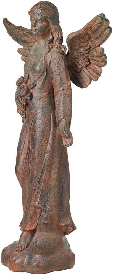 John Timberland Large Tall English Tudor Angel Garden Statue Sculpture Catholic Religious Holy Decor Outdoor Garden Front Porch Patio Yard Outside Home House Iron Rust Finish Resin 41 1/2" High