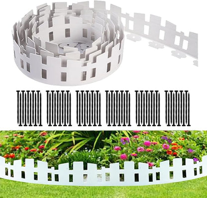 Garden Edging 33FT, Landscape Edging Borders [Extra Tall 4.6IN ] Flexible Lawn Edging Kit with 60pcs Stakes,Mini Plastic Fence for Tree Flowerbeds Grass Yard -White-1