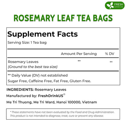 FreshDrinkUS, Premium 135 Rosemary Leaf Tea Bags, 100% Natural and Pure Rosemary Dried Leaves, Pure Rosemary Herbal Tea, No Additives, No Caffeine, No Gluten, Vegan. (135 Tea Bags)