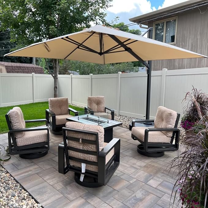 PURPLE LEAF 12 FT Square Patio Umbrella Large Outdoor Aluminum Offset Umbrella with 360-degree Rotation Cantilever Umbrella for Garden Deck Backyard Pool, Beige