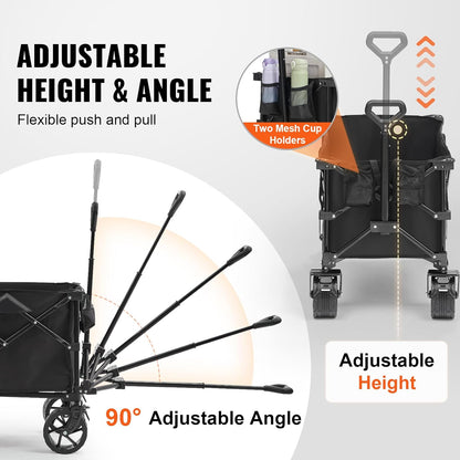 VEVOR 350LBS Collapsible Folding Outdoor Utility Wagon, 150L Heavy Duty Foldable Wagon Cart for Grocery Camping, Portable Utility Beach Wagon with Big Wheels for Garden Sports 35 x 21.3 x 42.5 in