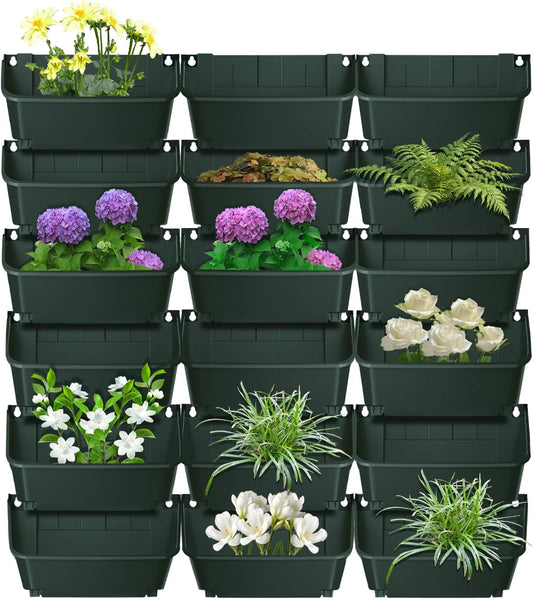 18 Pack Self Watering Wall Mounted Planter, Indoor and Outdoor Vertical Planter Wall Mounted Planter for Patio Outdoor Decor with Drainage Holes, Vertical Garden Planters for Indoor Plants- Army Green