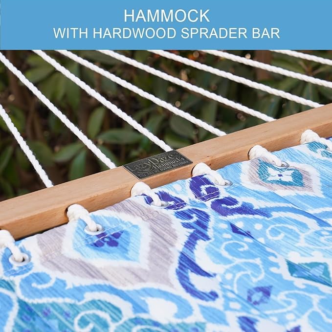Lazy Daze Hammocks 12FT Quilted Fabric Hammock with Soft Pillow, Double 2 Person Tree Hammock with Spreader Bar for Outdoor Outside Patio Garden Yard Pool Beach, 450lbs Capacity