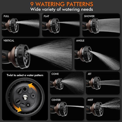 RESTMO Hose Nozzle Heavy Duty, Metal Water Hose Sprayer for Garden, 9 Spray Patterns | High Pressure | Thumb Flow Control | On/Off Valve, Ideal for Outdoor Lawn & Plant Watering, Car & Pet Washing