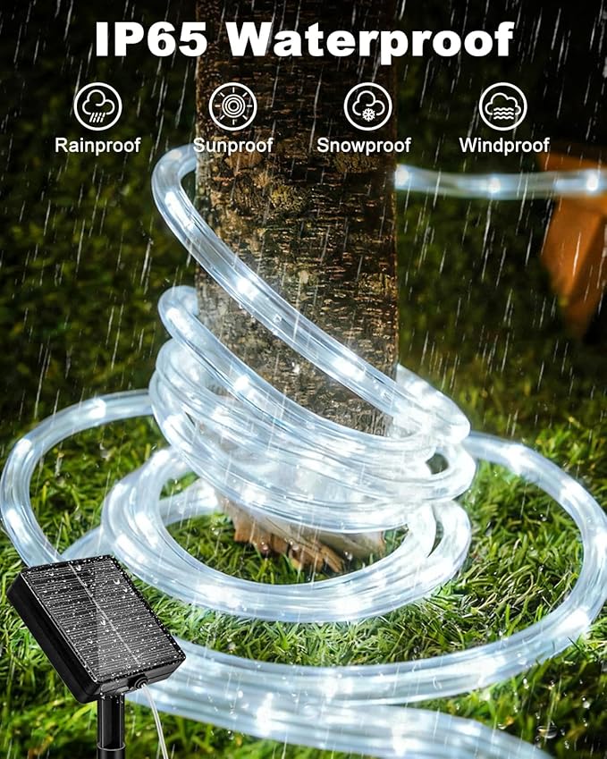btfarm 2 Pack Solar Rope Lights Outdoor, 120LED 46FT Solar String Lights Outside Waterproof, 8 Lighting Modes Tree Tube Fairy Light Solar Powered for Garden Christmas Yard Party Decoration, Cool White
