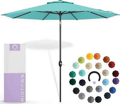 Midtown Umbrellas Sunbrella Umbrella 10 Feet Large Outdoor Umbrella With Sunbrella Aruba Acrylic Fabric - Auto-Tilt Aluminum Frame Large Patio Umbrella For Backyard, Deck, Garden, Pool - Black Pole