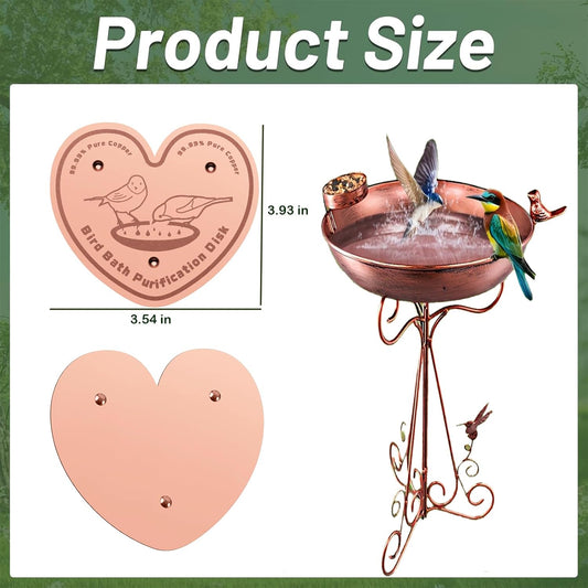 1-Pack 99.99% Pure Copper Bird Bath Purification Disk,Copper Disc with Stable Triple-Point Support,Fits All Outdoor Bird Baths(Heart-Shaped)