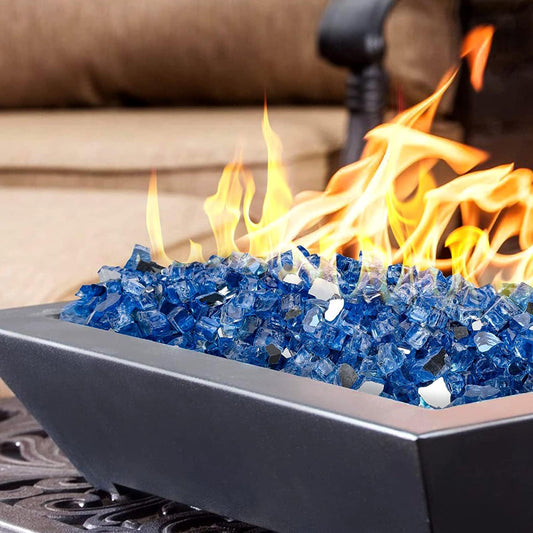 Mr. Fireglass 10 Pounds Fire Glass - 1/2 Inch High Luster Reflective Tempered Glass Rocks for Fireplace Fire Pit Table and Landscaping, Pacific Blue
