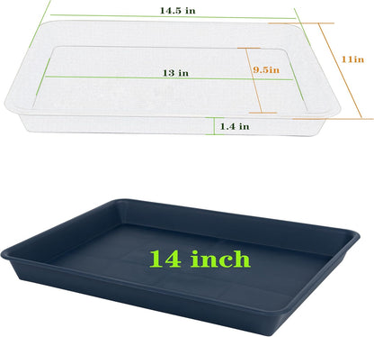 Plant Growing Trays 2 Pack, Plant Tray, 14.5"x11", Heavy Sturdy Plastic Plant Saucer Seed Trays, Seedling Starter Tray, Plant Drip Trays for Indoors, Seed Starter Growing Tray (Blue)