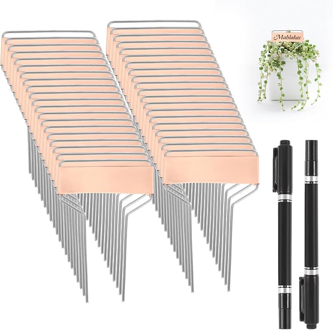 50 Pcs 4 Inch Copper Plant Tags, Metal Plant Labels, Waterproof Garden Label Markers, Weatherproof Metal Garden Tags Plant Labels, Marking Protection Seedling Signs Nursery Tags with 2 Permanent Pen