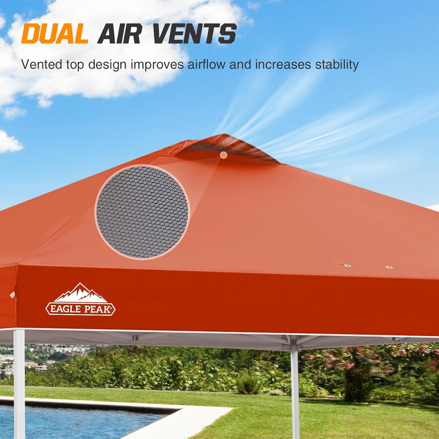 EAGLE PEAK Pop Up Canopy Tent with Wheeled Carry Bag, 8 Stakes, 4 Ropes, 4 Weight Bags, Easy Set Up Tent Canopy, 10x10 ft, 100sqft of Shade, Brick Red