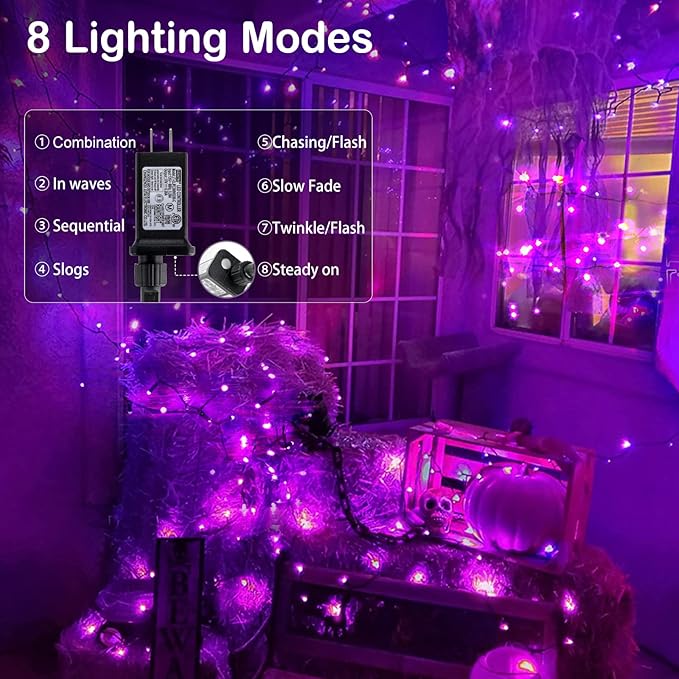 BlcTec Halloween Lights 300 LED 108FT Halloween String Lights with 8 Modes, UL Certified, Connectable, Waterproof, Timer for Outdoor Indoor Yard, Porch, Trees, Haunted House Decorations, Purple