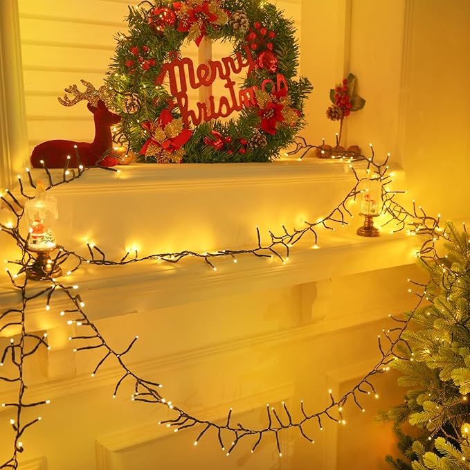 50FT 1000 LED Cluster Christmas Lights, Christmas Tree Lights Outdoor Indoor with 8 Modes & Timer & Remote, Firecrackers String Lights Waterproof for Garland Party Xmas Decorations, Warm White