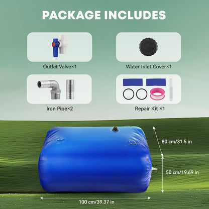 LANUEVA 105 Gal/400L Portable Water Storage Bladder, 1000D PVC Foldable Water Tank with Spigots and Overflow Kit, Water Storage Containers for Emergency Water, RV, Irrigation&Camping (Blue, 400L)