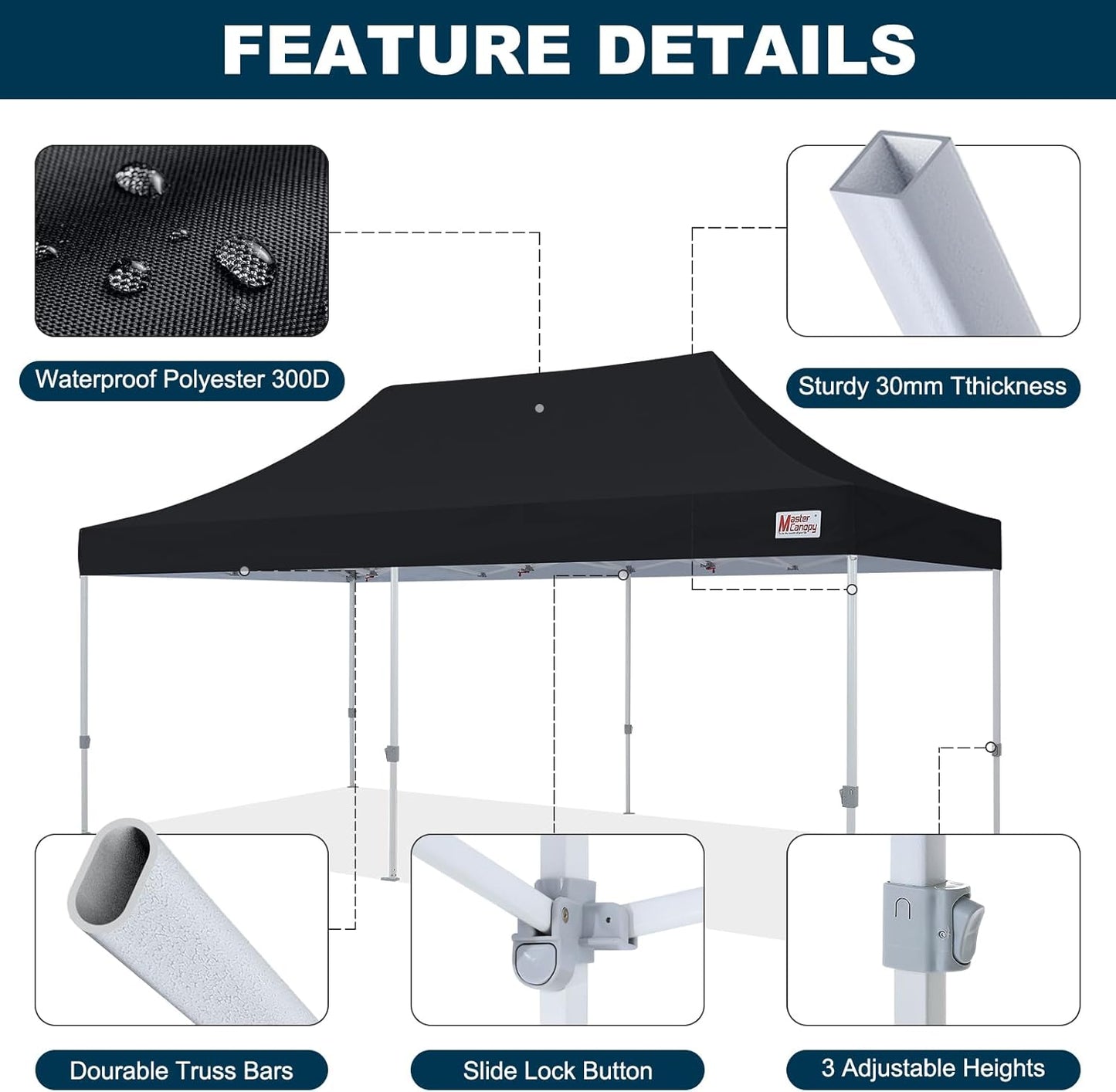 MASTERCANOPY Pop Up Canopy Tent Commercial 10x20 Instant Shelter (Black)
