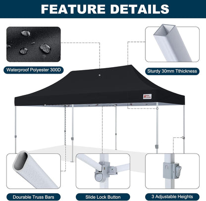 MASTERCANOPY Pop Up Canopy Tent Commercial 10x20 Instant Shelter (Black)