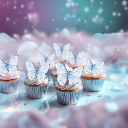 Ephlyn 48Pcs Edible Butterfly Cupcake Toppers Butterfly Cupcake Picks Edible Cupcake Decorations for Baby Shower Kids Birthday Party Cake Supplies Blue