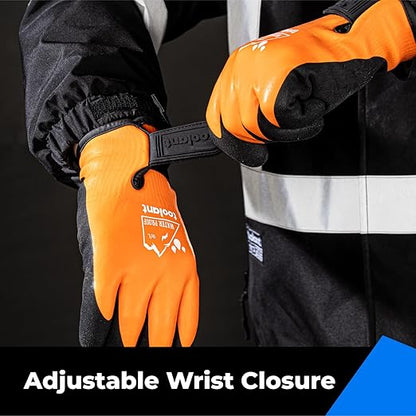 100% Waterproof Gloves for Men and Women, Winter Work Gloves for Cold Weather, Thermal Insulated Freezer Gloves, Touch Screen, With Grip, Orange, Small