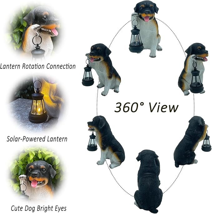 Solar Garden Statues Dog Figurine with LED Light Lantern Outdoor Art Decor for Patio Lawn Yard Housewarming Home Ornaments Gifts for Dog Lovers Mom Grandma Women