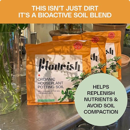 Flourish Plant Organic Houseplant Soil – 4 qt Potting Mix for Indoor Plants, Boosts Roots & Reduces Transplant Shock, with Peat for Moisture Retention, USA Made